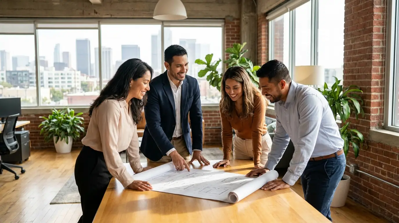 Equipo de asesores de VVC Inmobiliaria en su oficina